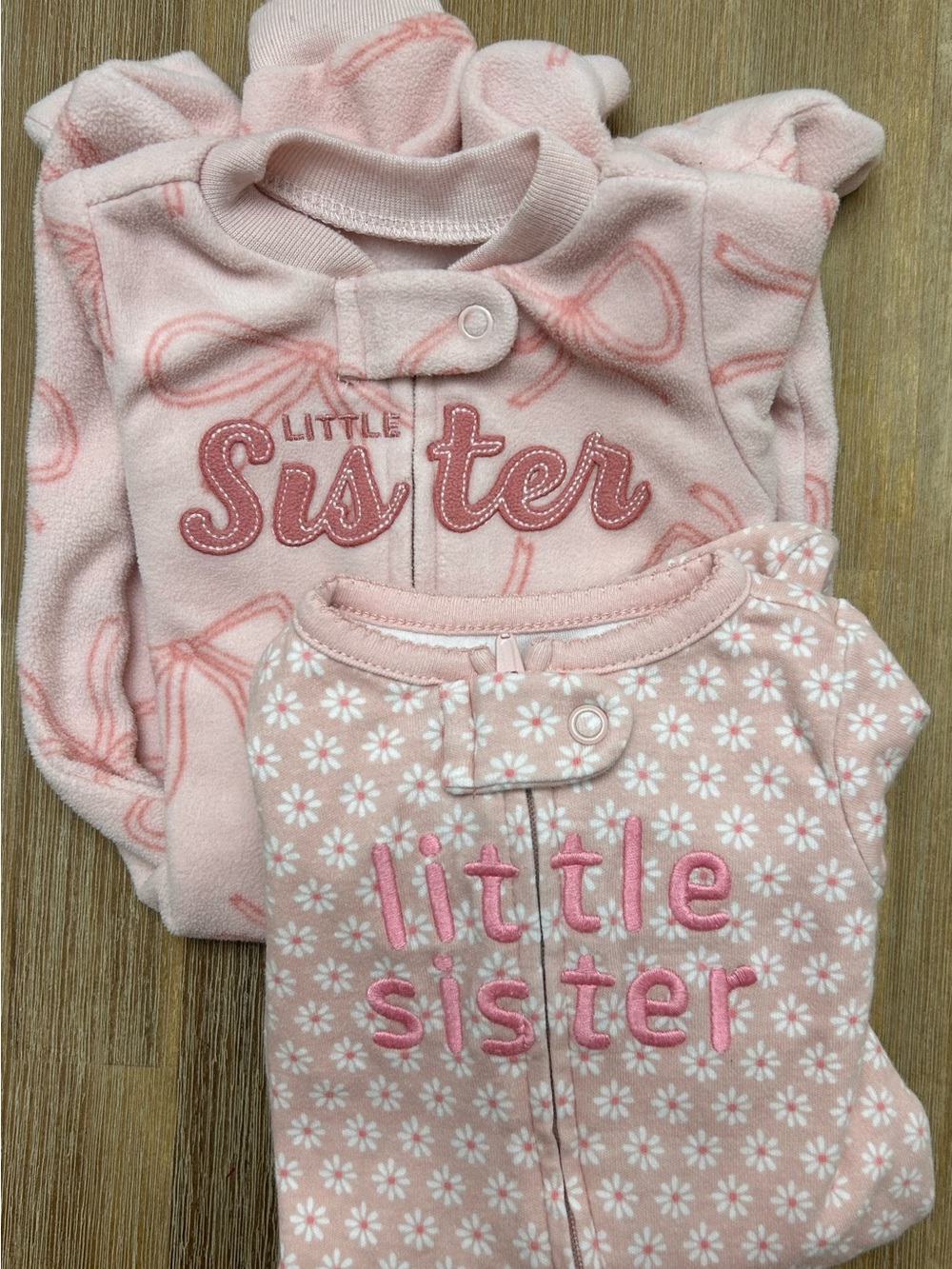 Pink "Little Sister" Baby Sleepers - 2 Pack Bundle